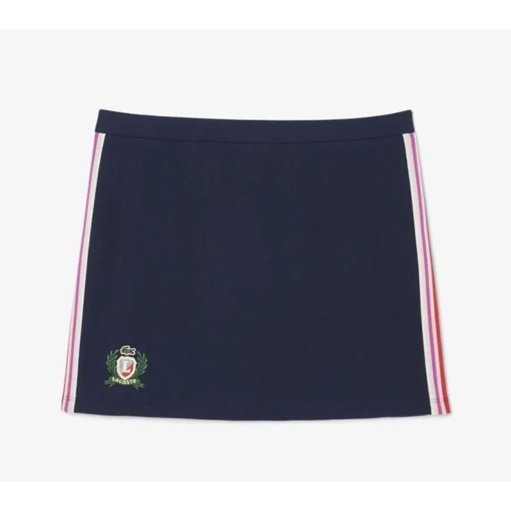 LACOSTE French Made Textured Stripe Panel Mini Skirt Blue XL 10/42